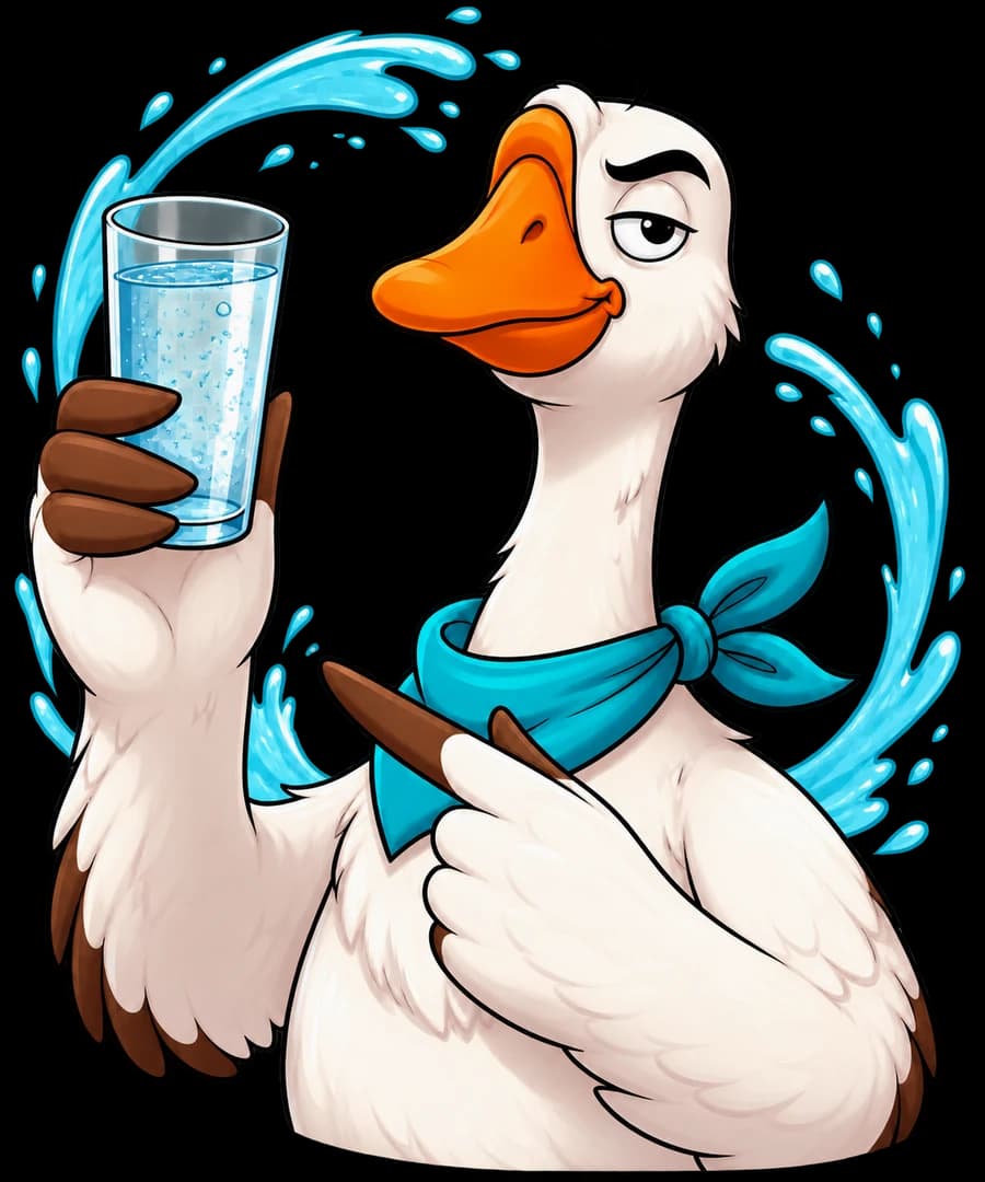 Water Goose holding a glass of water