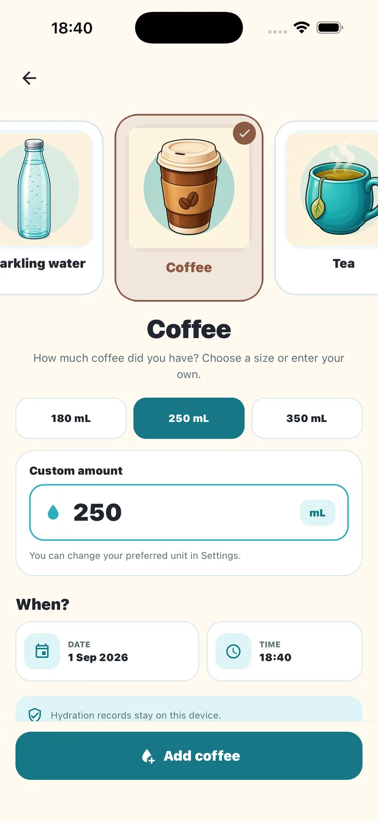 Water Goose coffee amount picker